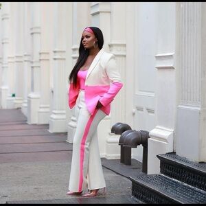 Pink and white suit